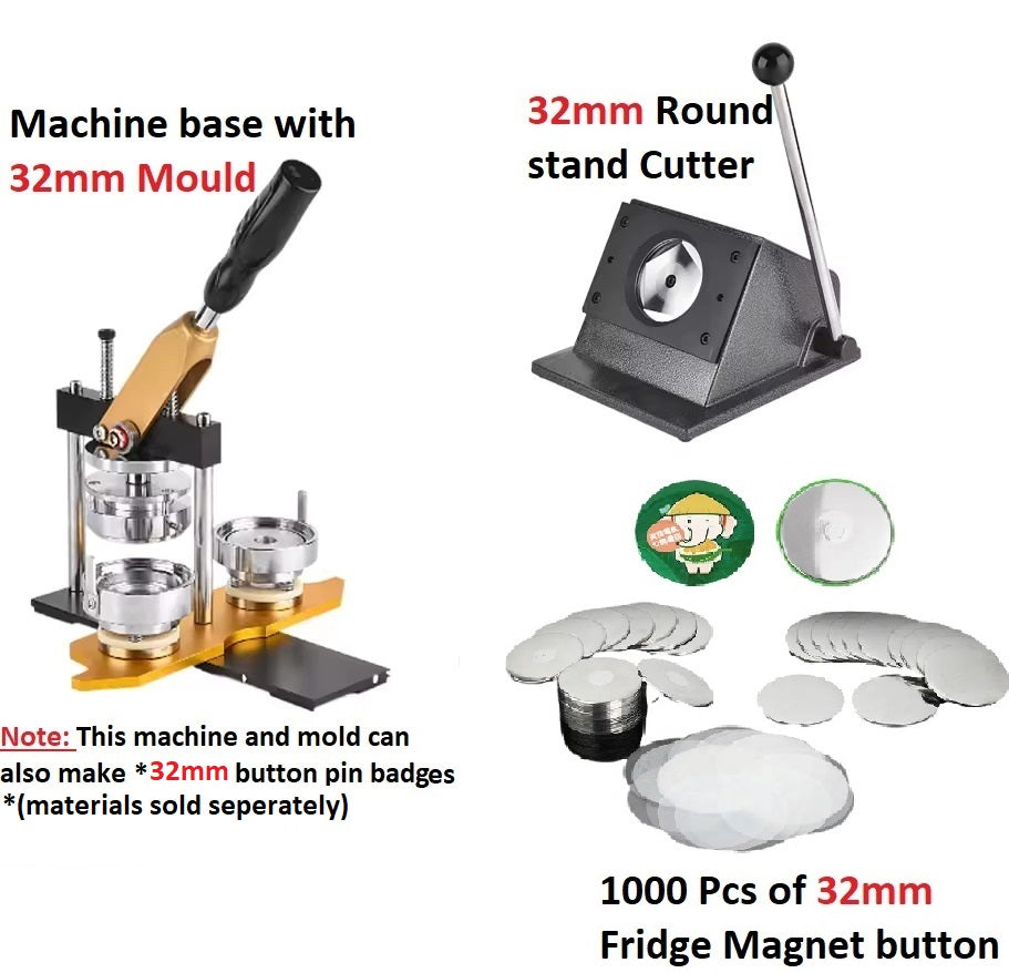 Rotary High-Quality Keychain, Magnet & Badge Machine Bundle: Includes Interchangeable Mould, Paper Cutter and 1000 Sets of Materials