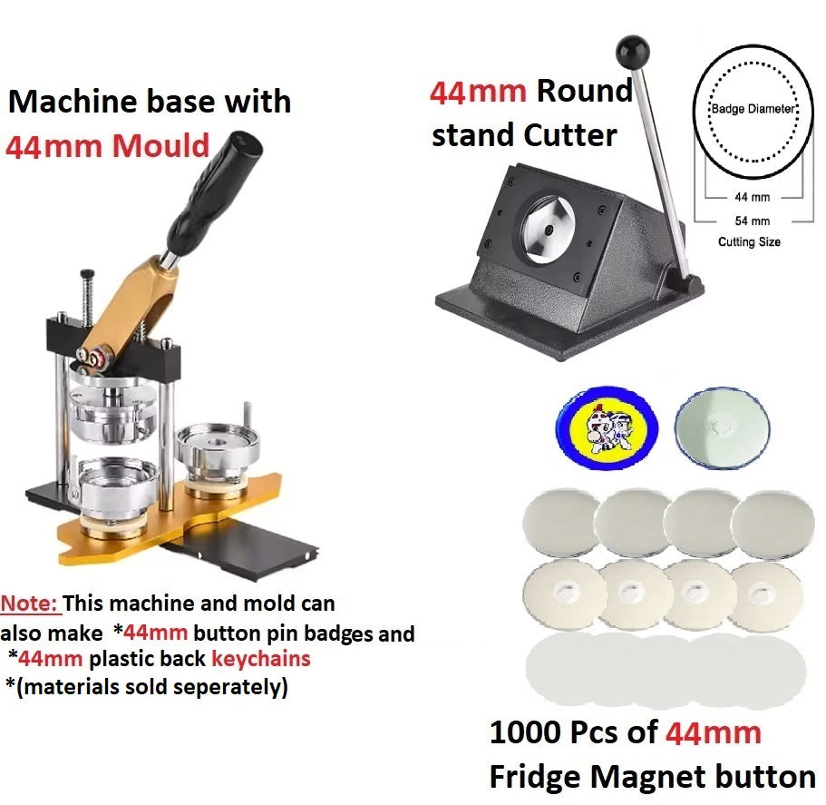 Rotary High-Quality Keychain, Magnet & Badge Machine Bundle: Includes Interchangeable Mould, Paper Cutter and 1000 Sets of Materials