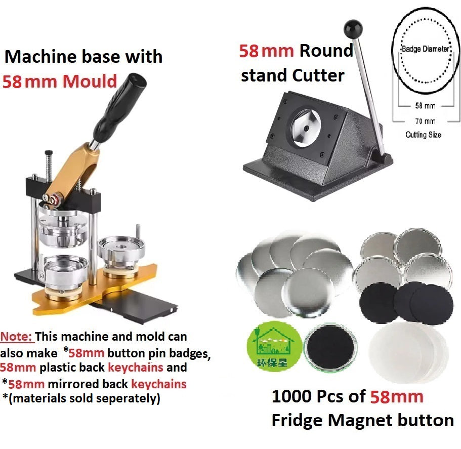 Rotary High-Quality Keychain, Magnet & Badge Machine Bundle: Includes Interchangeable Mould, Paper Cutter and 1000 Sets of Materials