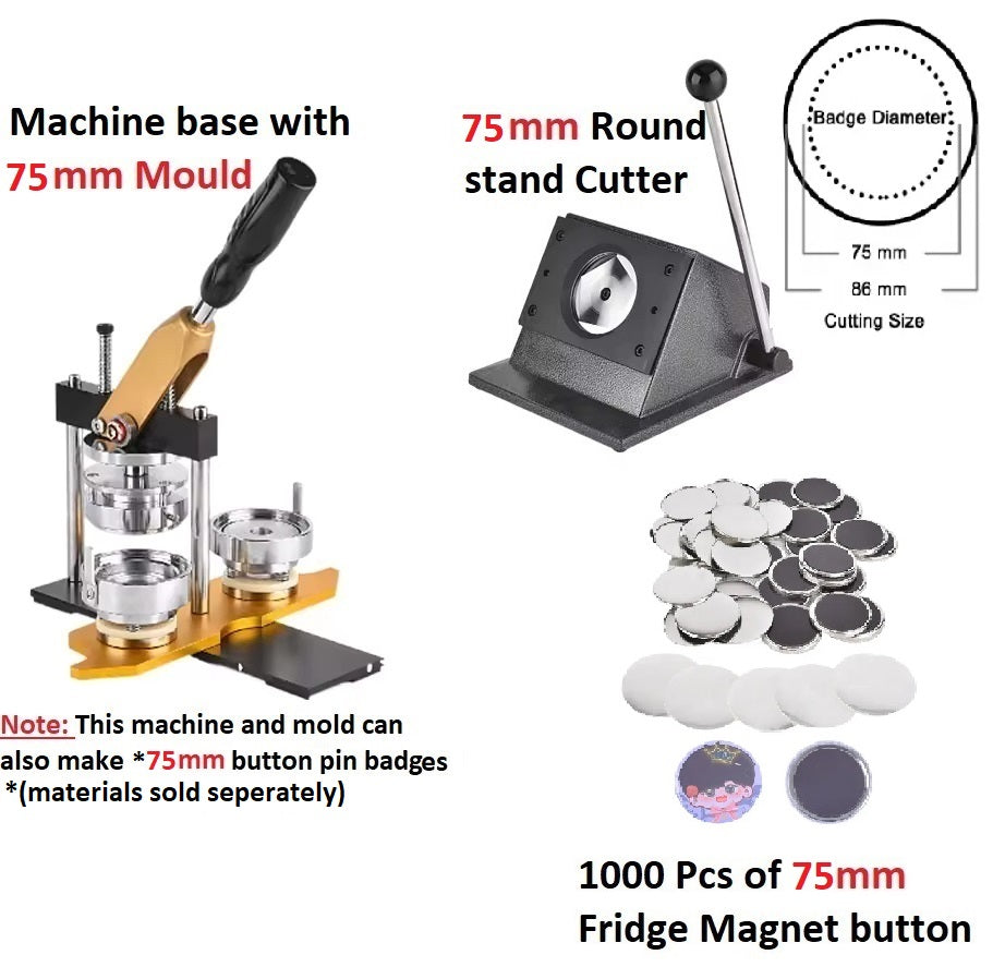 Rotary High-Quality Keychain, Magnet & Badge Machine Bundle: Includes Interchangeable Mould, Paper Cutter and 1000 Sets of Materials